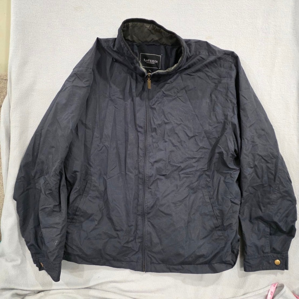 Van Heusen Mens XL Navy Blue Harrington Jacket Lightweight Windbreaker Full Zip